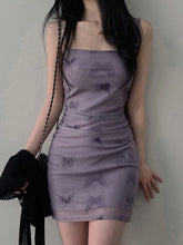 DAZY Butterfly Print Cami Dress With Ruched Bodycon Mini Dress For Women